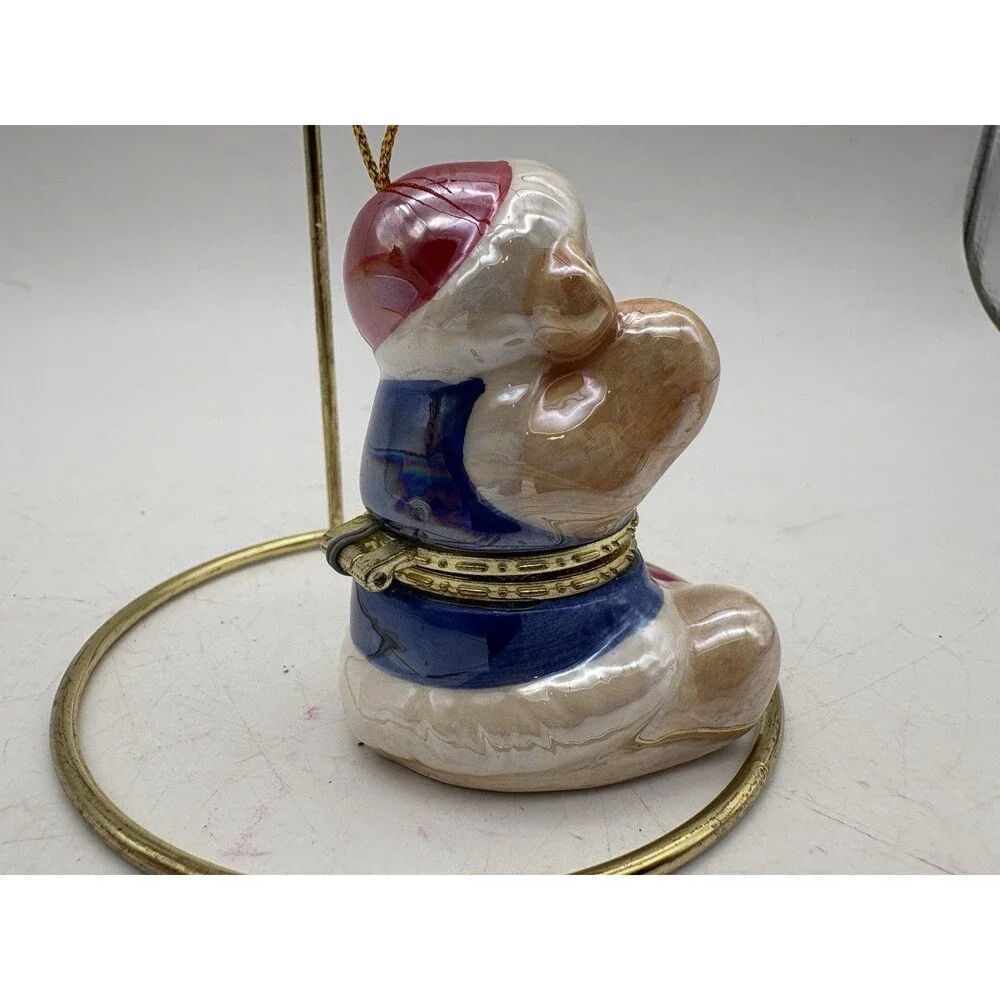 Vintage Teddy Bear Baby Photo Locket Christmas Ornament Ceramic Keepsake